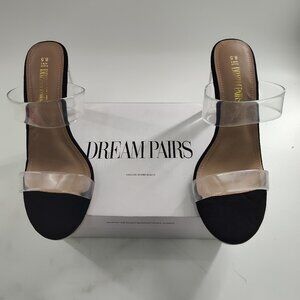 DREAM PAIRS  Clear Two Strap Open Toe High Block Chunky Slip on Dress Hee-P#120@